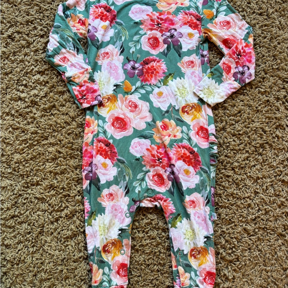 Posh Peanut Floral Green and Pink Kids One Piece